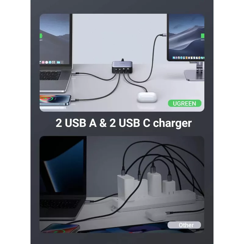 Ugreen Nexode 65 W stacjonarna szybka ładowarka, 2x USB-A + 2x USB-C (90747)