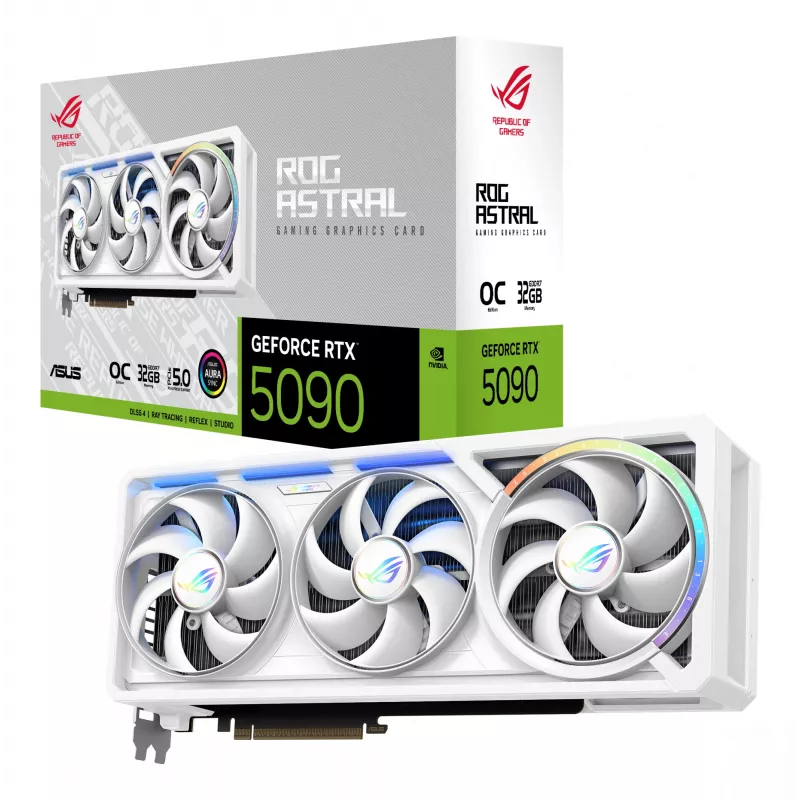 Karta graficzna ASUS ROG Astral GeForce RTX 5090, 32 GB GDDR7, 512-bit, PCIe 5.0, 3 wentylatory, biała