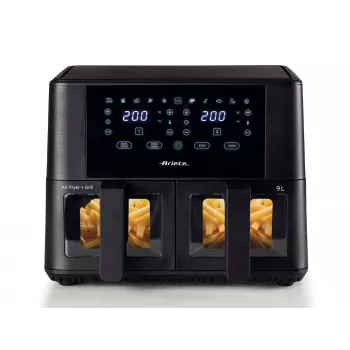 Ariete 4631 Podwójna frytownica powietrzna 9L, 2400W, Całkowita pojemność 9L, 11 programów, Wielofunkcyjna, Do 3,6 kg smażonego jedzenia Temperatura do 200°C, Podwójny kosz, Czarny
