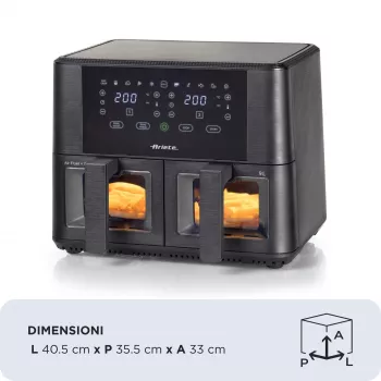 Ariete 4631 Podwójna frytownica powietrzna 9L, 2400W, Całkowita pojemność 9L, 11 programów, Wielofunkcyjna, Do 3,6 kg smażonego jedzenia Temperatura do 200°C, Podwójny kosz, Czarny