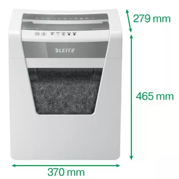 Niszczarka biurowa Leitz IQ Office, poziom bezpieczeństwa P5, cięcie mikrofragmentowe, 22,3 cm, 2 x 15 mm, 23 l, 250 arkuszy, 55 dB