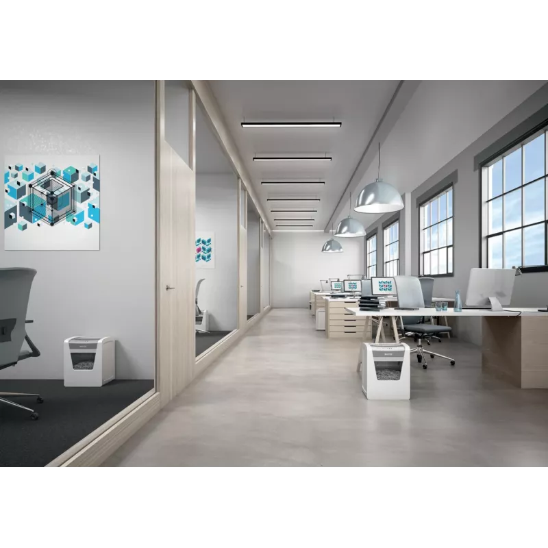 Niszczarka biurowa Leitz IQ Office, poziom bezpieczeństwa P5, cięcie mikrofragmentowe, 22,3 cm, 2 x 15 mm, 23 l, 250 arkuszy, 55 dB
