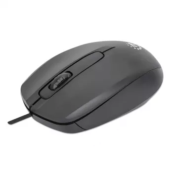 Mysz przewodowa Manhattan Comfort II USB, czarna, 1000 dpi, USB-A, optyczna, symetryczna, przenośna/kompaktowa, trzy przyciski z kółkiem przewijania, trzyletnia gwarancja