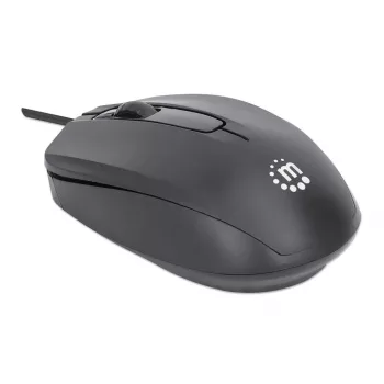 Mysz przewodowa Manhattan Comfort II USB, czarna, 1000 dpi, USB-A, optyczna, symetryczna, przenośna/kompaktowa, trzy przyciski z kółkiem przewijania, trzyletnia gwarancja