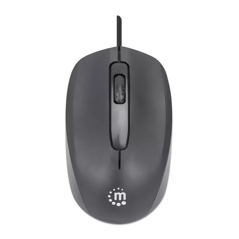 Mysz przewodowa Manhattan Comfort II USB, czarna, 1000 dpi, USB-A, optyczna, symetryczna, przenośna/kompaktowa, trzy przyciski z kółkiem przewijania, trzyletnia gwarancja