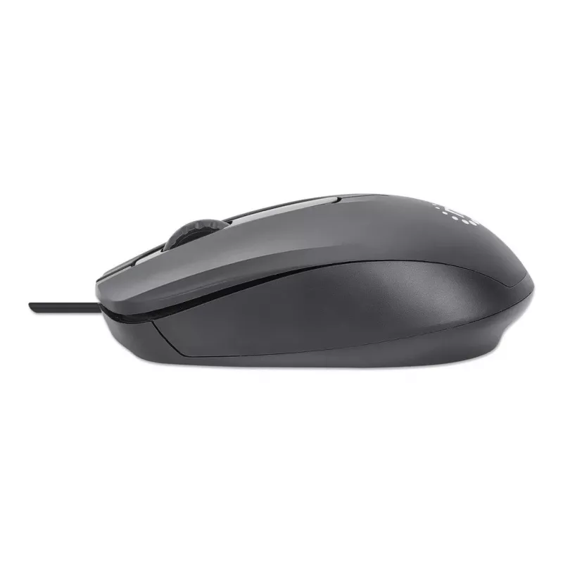 Mysz przewodowa Manhattan Comfort II USB, czarna, 1000 dpi, USB-A, optyczna, symetryczna, przenośna/kompaktowa, trzy przyciski z kółkiem przewijania, trzyletnia gwarancja