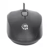 Mysz przewodowa Manhattan Comfort II USB, czarna, 1000 dpi, USB-A, optyczna, symetryczna, przenośna/kompaktowa, trzy przyciski z kółkiem przewijania, trzyletnia gwarancja
