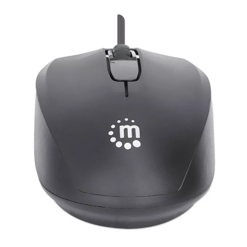Mysz przewodowa Manhattan Comfort II USB, czarna, 1000 dpi, USB-A, optyczna, symetryczna, przenośna/kompaktowa, trzy przyciski z kółkiem przewijania, trzyletnia gwarancja