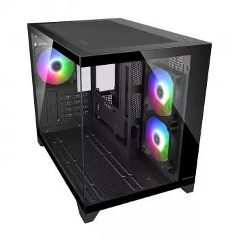 Mini Tower PC Case Cougar FV150 ARGB — Czarny, obsługa 2x120/140mm wentylatorów bocznych, 1x120mm tylnego, HDD 2,5 cala/3,5 cala, 285×435×365 mm