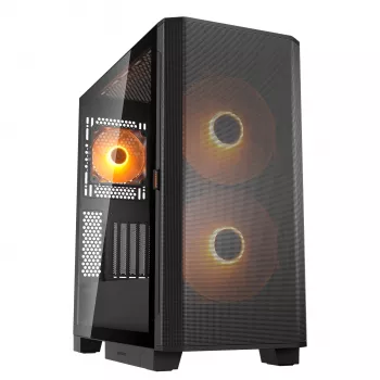 Obudowa PC Midi Tower Cougar Airface FLO ARGB, Czarna — obsługuje 2x180 mm z przodu, 1x120 mm z tyłu, napędy 2,5/3,5 cala, 240×480×509 mm