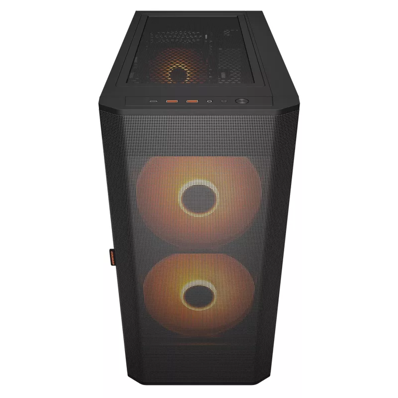 Obudowa PC Midi Tower Cougar Airface FLO ARGB, Czarna — obsługuje 2x180 mm z przodu, 1x120 mm z tyłu, napędy 2,5/3,5 cala, 240×480×509 mm