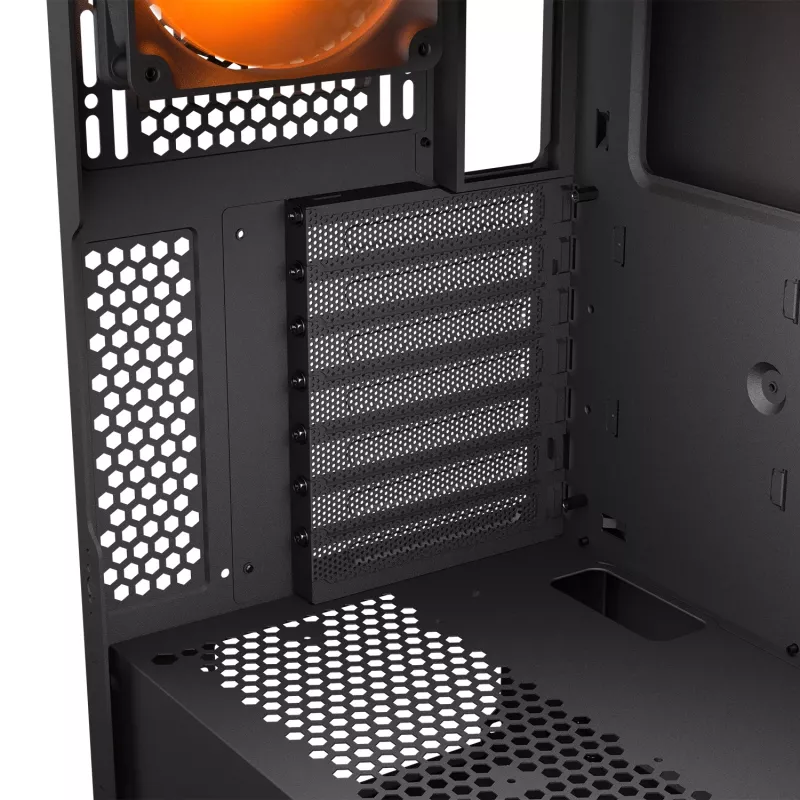 Obudowa PC Midi Tower Cougar Airface FLO ARGB, Czarna — obsługuje 2x180 mm z przodu, 1x120 mm z tyłu, napędy 2,5/3,5 cala, 240×480×509 mm