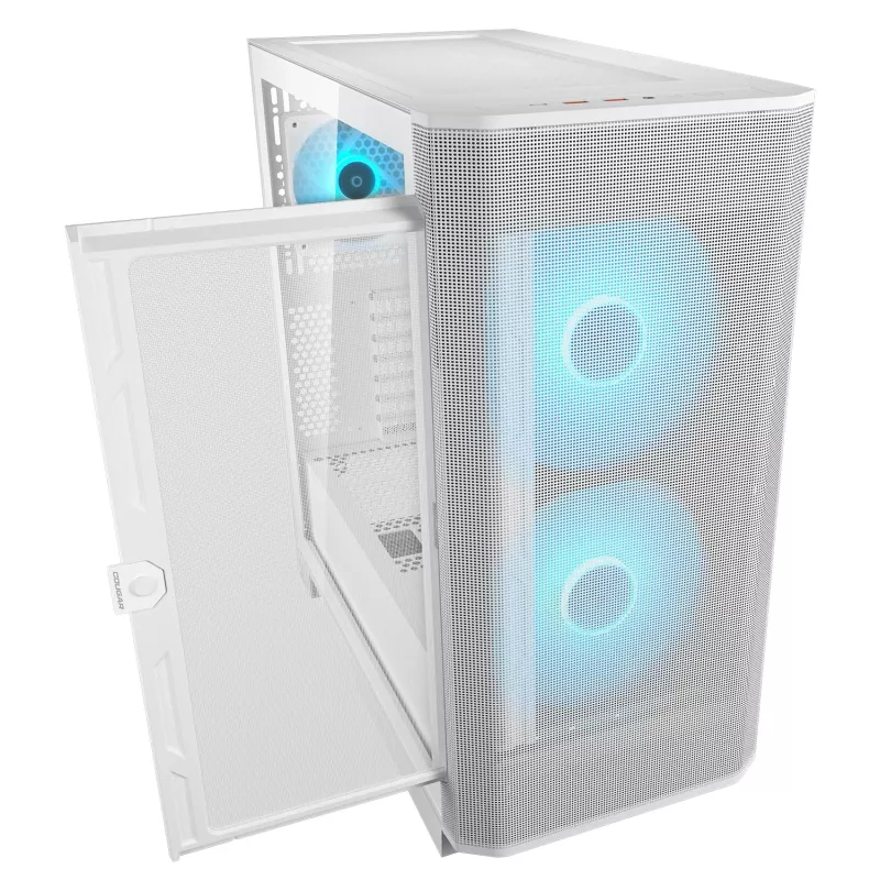 COUGAR PC Midi Tower Case Airface FLO ARGB biały — 2x180mm front, 1x120mm rear, supports 2.5 inch/3.5 inch HDD, 240×480×509 mm