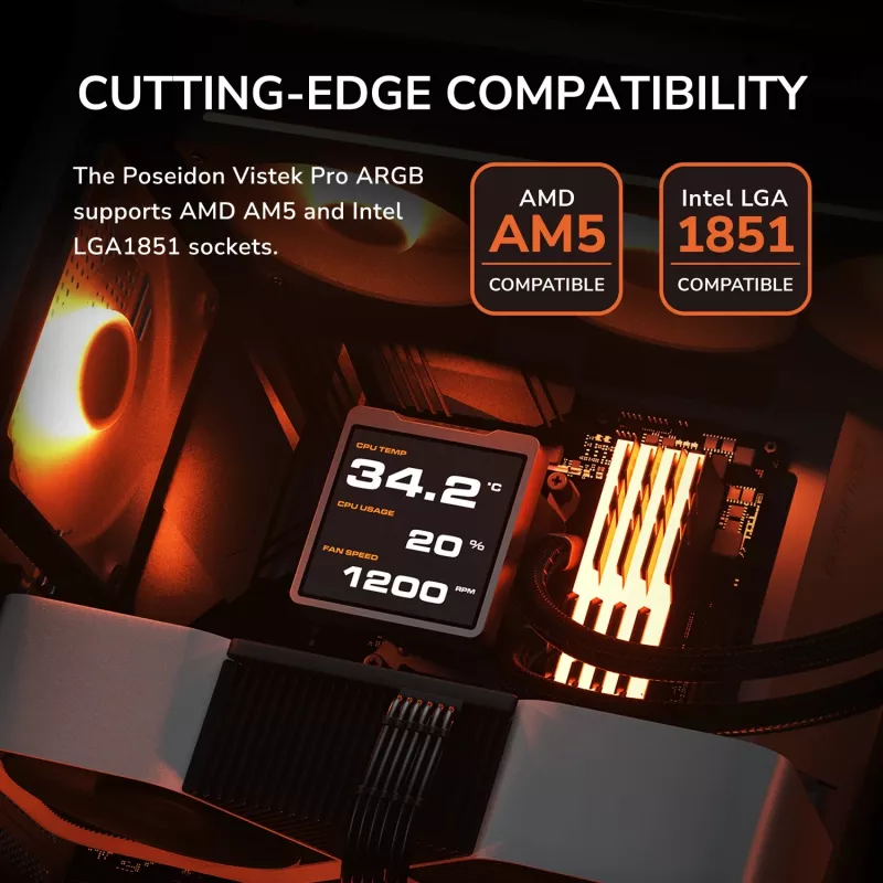 Wielofunkcyjne chłodzenie cieczą CPU Cougar Poseidon Vistek Pro 360 — wentylatory 120 mm, ARGB, biały
