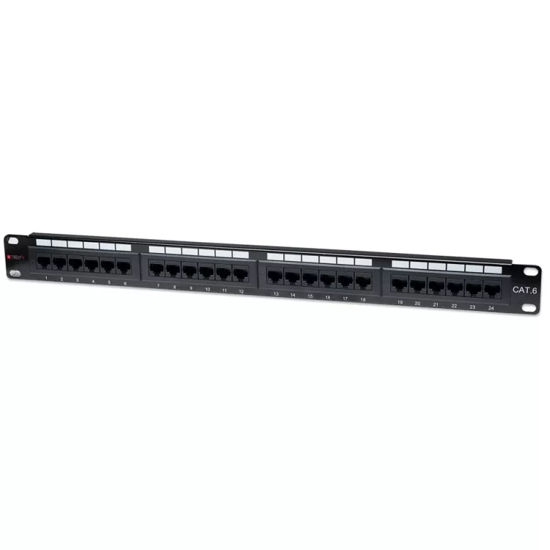 Techly Panel krosowy UTP 24 porty RJ45 Kat.6 I-PP 24-RU-C6T, IEEE 802.3, IEEE 802.3ab, IEEE 802.3u, 10/100/1000Base-T(X), Fast Ethernet, Gigabit Ethernet, 1000 Mbit/s, RJ-45, Gold