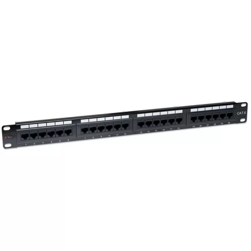 Techly Panel krosowy UTP 24 porty RJ45 Kat.6 I-PP 24-RU-C6T, IEEE 802.3, IEEE 802.3ab, IEEE 802.3u, 10/100/1000Base-T(X), Fast Ethernet, Gigabit Ethernet, 1000 Mbit/s, RJ-45, Gold