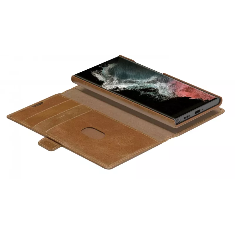 Etui Folio dbramante1928 Lynge do Samsung Galaxy S22 Ultra, tan, obsługuje ekran do 17,3 cm (6,8 cala), podstawka biurkowa