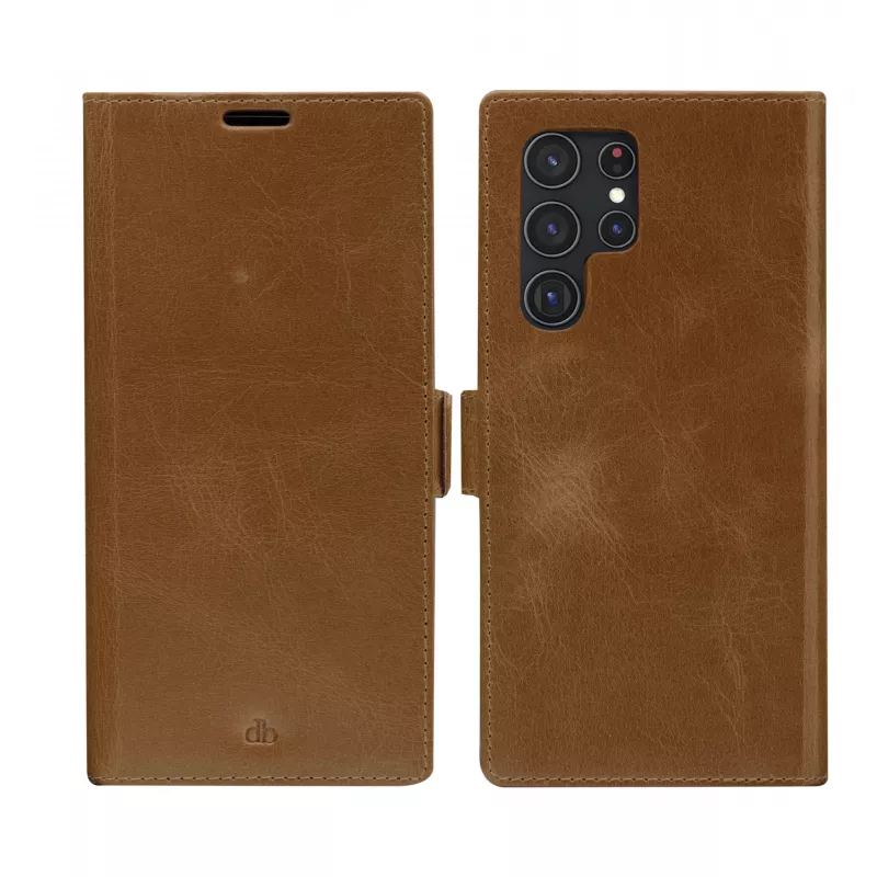Etui Folio dbramante1928 Lynge do Samsung Galaxy S22 Ultra, tan, obsługuje ekran do 17,3 cm (6,8 cala), podstawka biurkowa