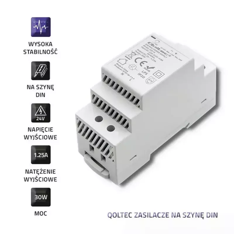 Zasilacz na szynę DIN QOLTEC 50920, jednofazowy, do instalacji przemysłowych