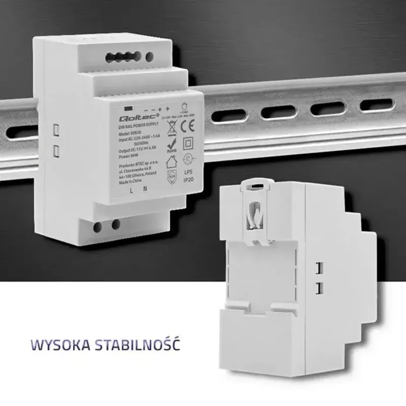 Zasilacz na szynę DIN QOLTEC 50920, jednofazowy, do instalacji przemysłowych