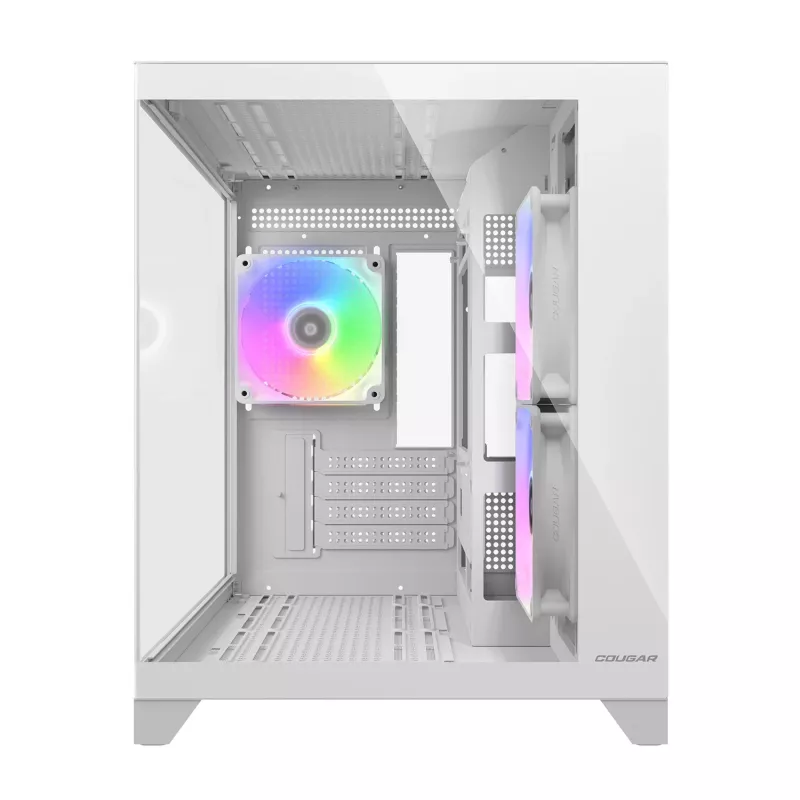 Obudowa PC Mini Tower Cougar FV150 ARGB biała — Micro-ATX / Mini-ITX, boczny panel, wentylatory 2x120 mm + 1x120 mm, zatoki na dyski 2,5 cala i 3,5 cala