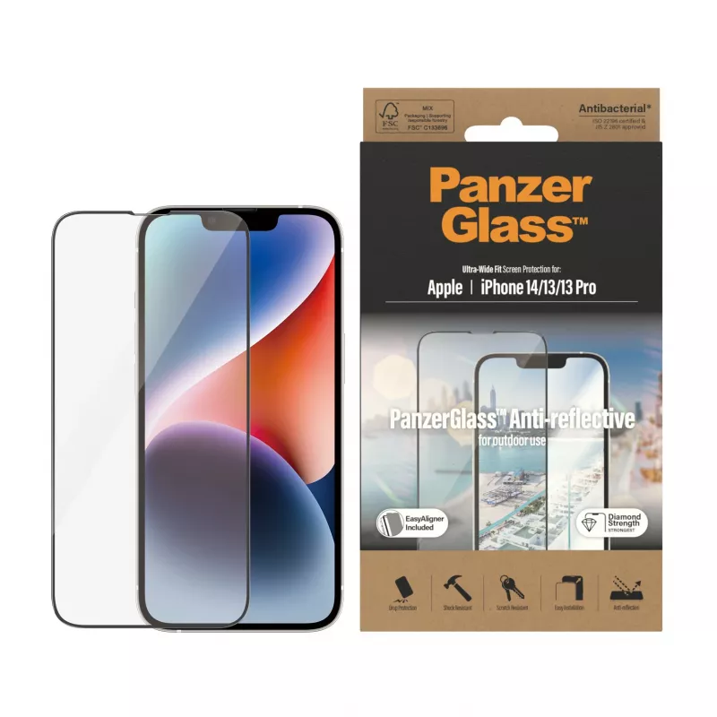 Folia ochronna PanzerGlass Anti-reflective do Apple iPhone 14 / 13 / 13 Pro — Szkło hartowane, PET, ultra-szerokie dopasowanie, EasyAligner