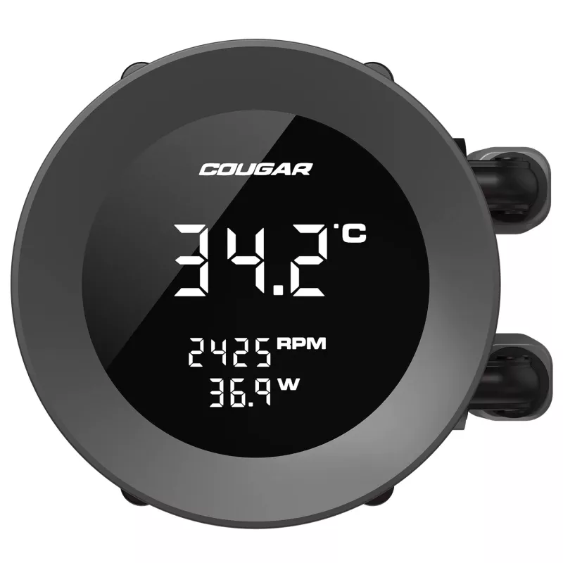 Wielofunkcyjne chłodzenie cieczą procesora Cougar Poseidon Vistek 360, ARGB, wentylatory 120 mm, 700–2500 obr./min, czarny