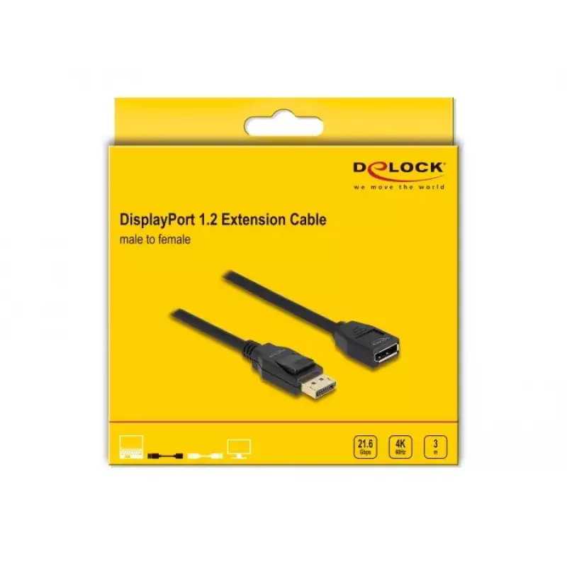 DeLOCK DisplayPort 1.2 kabel przedłużający 4K 60 Hz 3 m