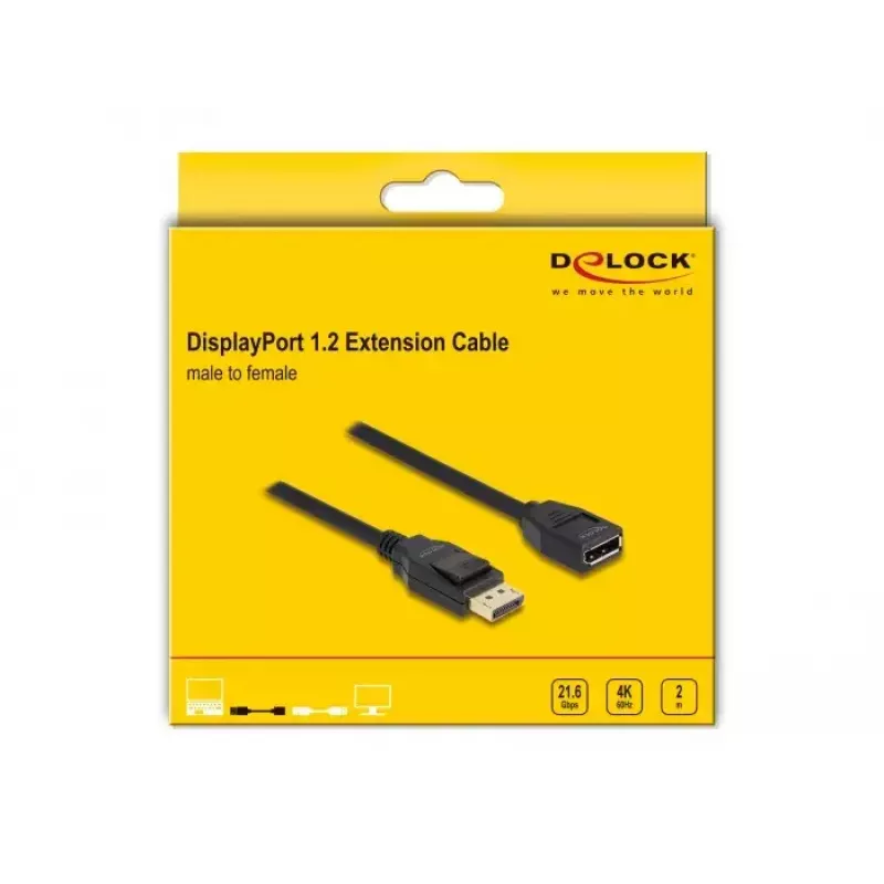 DeLOCK kabel przedłużający DisplayPort 1.2 4K 60 Hz 2 m