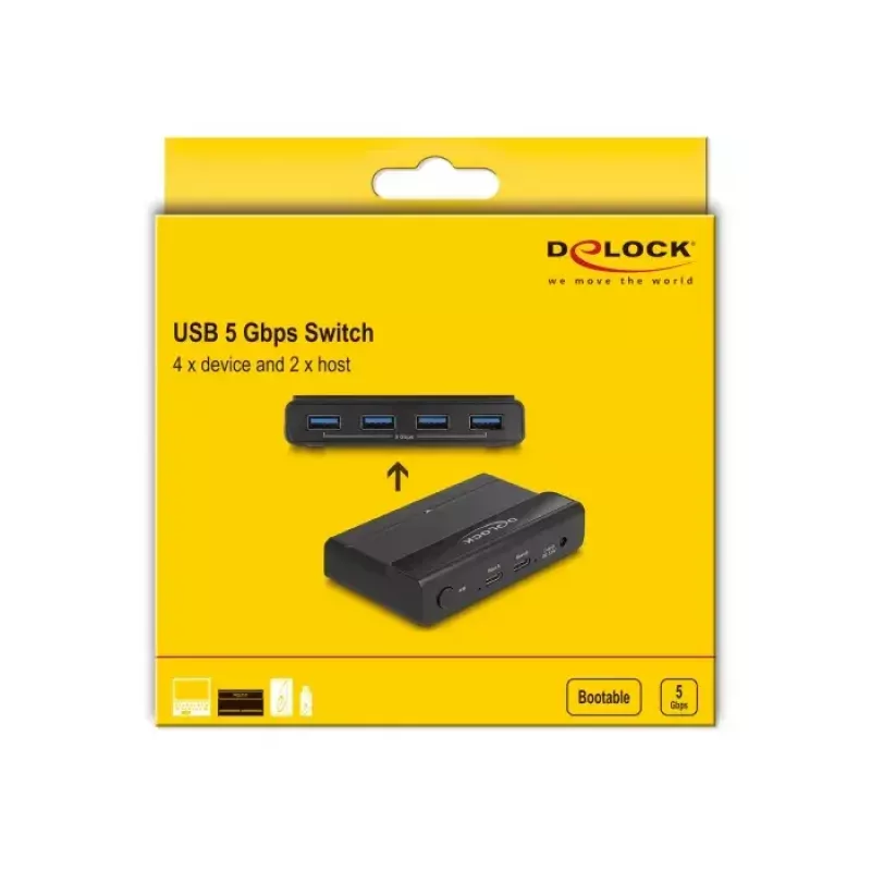 DeLOCK Przełącznik USB 4 urządzenia 2 hosty 5 Gb/s Czarny