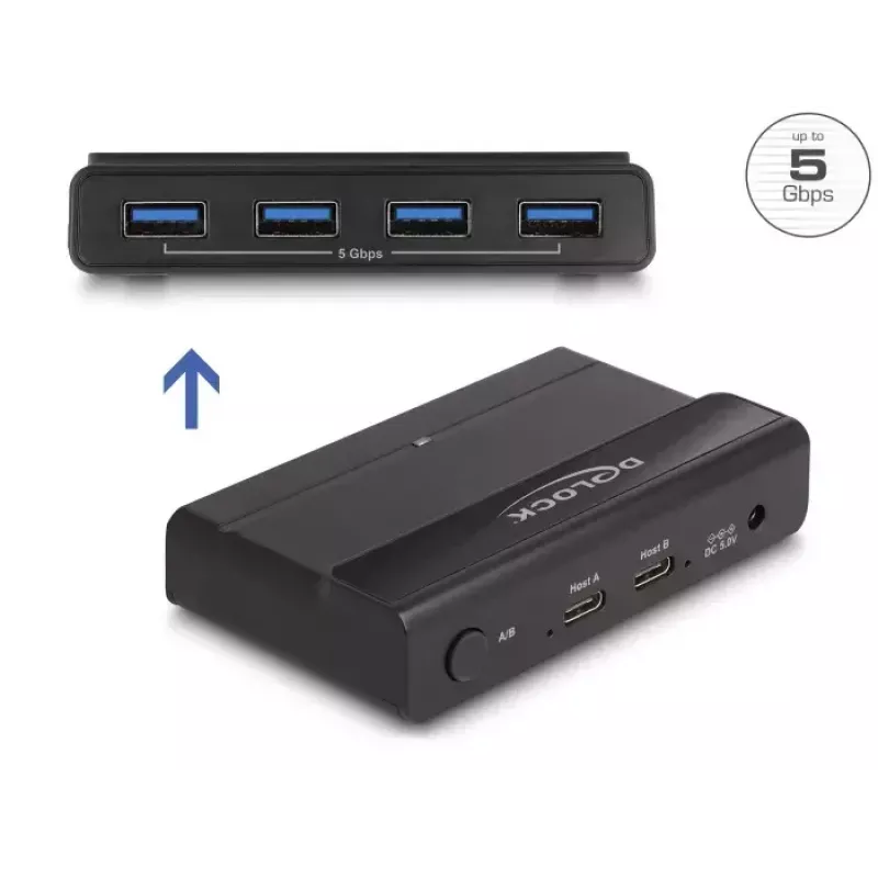 DeLOCK Przełącznik USB 4 urządzenia 2 hosty 5 Gb/s Czarny