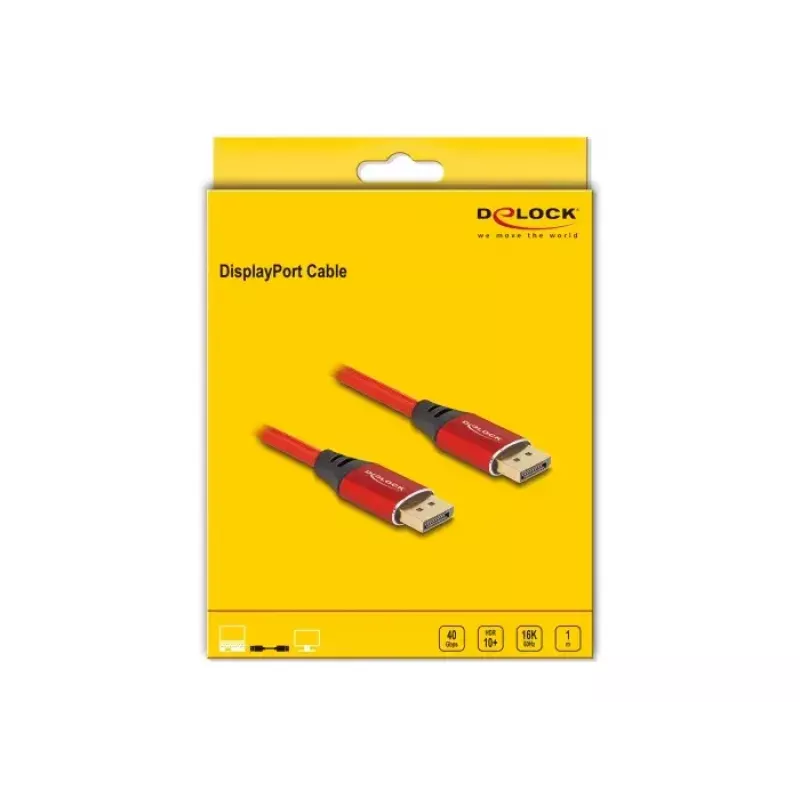Kabel DisplayPort DeLOCK 16K 60 Hz 1 m czerwony metal
