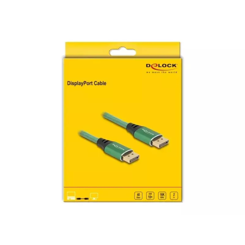 Kabel DisplayPort DeLOCK 16K 60 Hz 2 m zielony metal