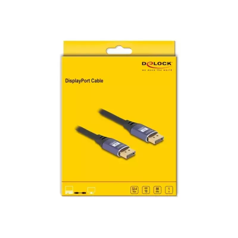 Kabel DisplayPort DeLOCK 8K 60 Hz 1 m liliowy metal