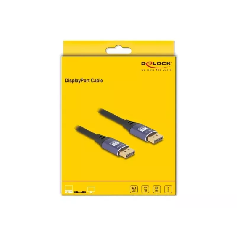 Kabel DisplayPort DeLOCK 8K 60 Hz 3 m liliowy metal