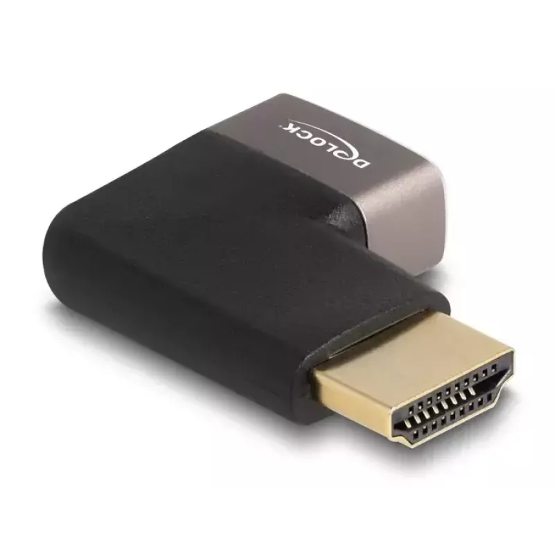 Adapter DeLOCK HDMI męski na żeński 90° kątowy w prawo 8K 60 Hz szary metal