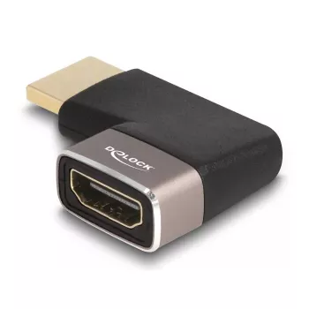 Adapter DeLOCK HDMI męski na żeński 90° kątowy w prawo 8K 60 Hz szary metal