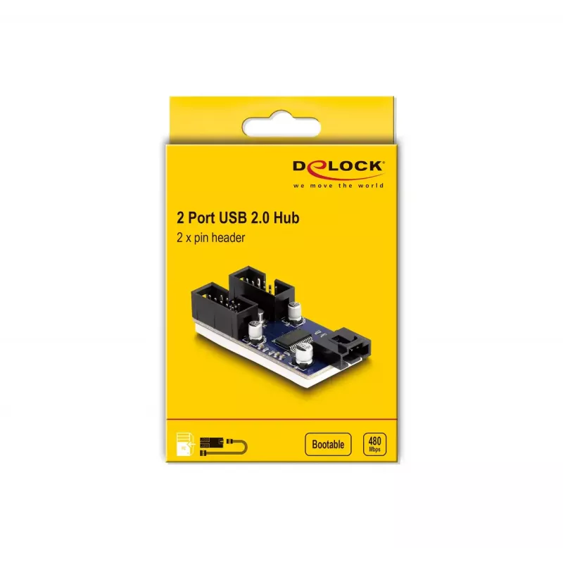 DeLOCK USB 2.0 pin header męski Hub 2 Porty Czarny Niebieski