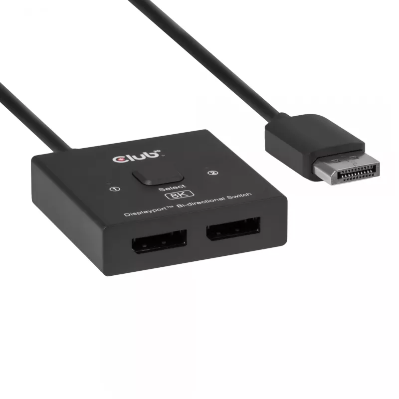DisplayPort 2-w-1 Dwukierunkowy przełącznik CLUB3D CSV-1009 — 2x wyjścia DisplayPort, 8K@60Hz, czarny