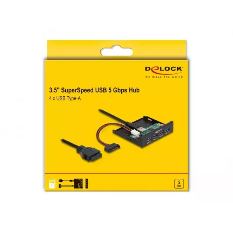 DeLOCK Wewnętrzny koncentrator USB 3.2 Gen 1 3,5 cala 4 porty Czarny