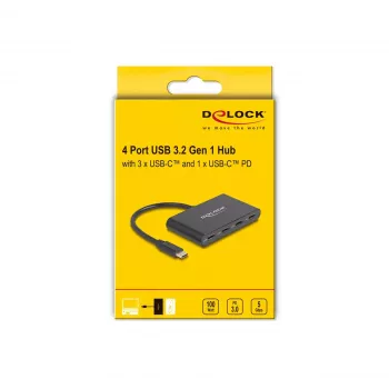 DeLOCK USB 3.2 Gen 1 USB Type-C Hub 3 x USB Type-C żeński 1 x USB Type-C PD 100W