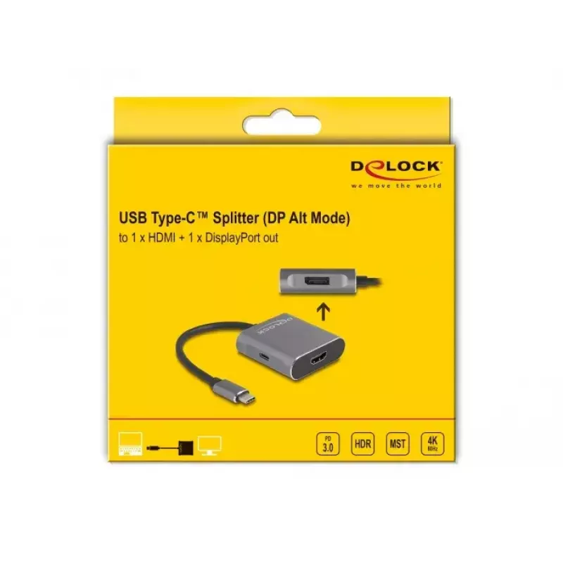 DeLOCK rozdzielacz USB Type-C DP Alt Mode 1x HDMI 1x DisplayPort MST