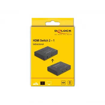 DeLOCK HDMI przełącznik 2 - 1 dwukierunkowy 8K 60 Hz metalowy czarny
