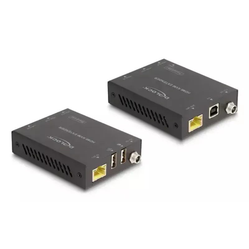 Zestaw przedłużacza KVM DELOCK 65957 — nadajnik i odbiornik HDMI i USB, przewodowy, do 70 m, 18 Gbit/s, 600 MHz, czarny