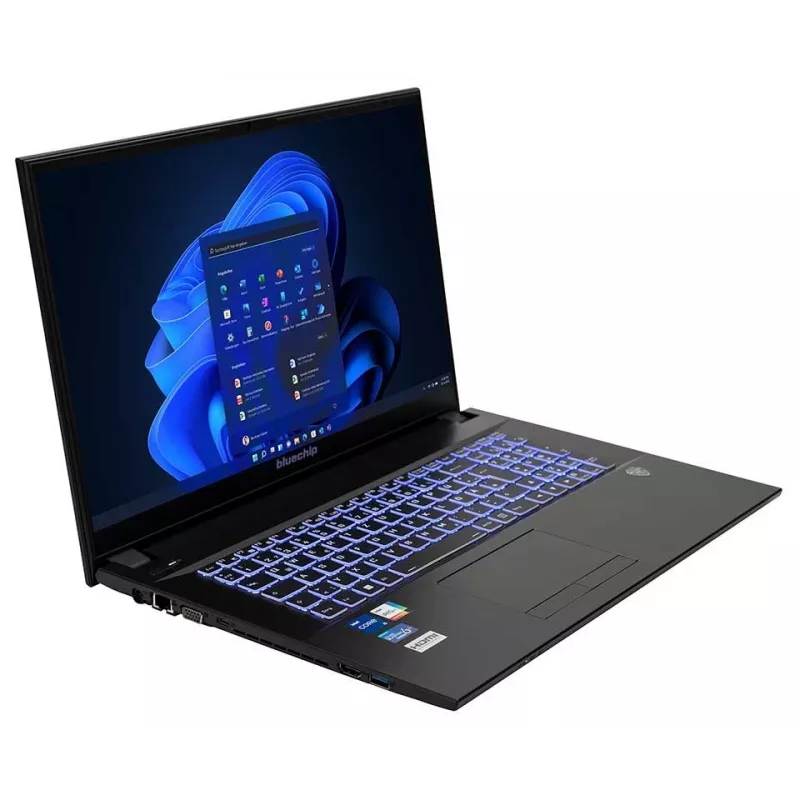bluechip TRAVELline B17W27 Intel® Core™ i5-1335U Prozessor / do 4,60 GHz, Windows 11 Pro, 17,3-calowy matowy panel IPS, 1920 x 1080, 16 GB DDR4, 500 GB NVMe SSD, WLAN 802.11 ax, Bluetooth 5.3, Gigabit Ethernet, karta graficzna Intel® Iris® Xe, DVD±RW, norma wojskowa MIL-STD 810G
