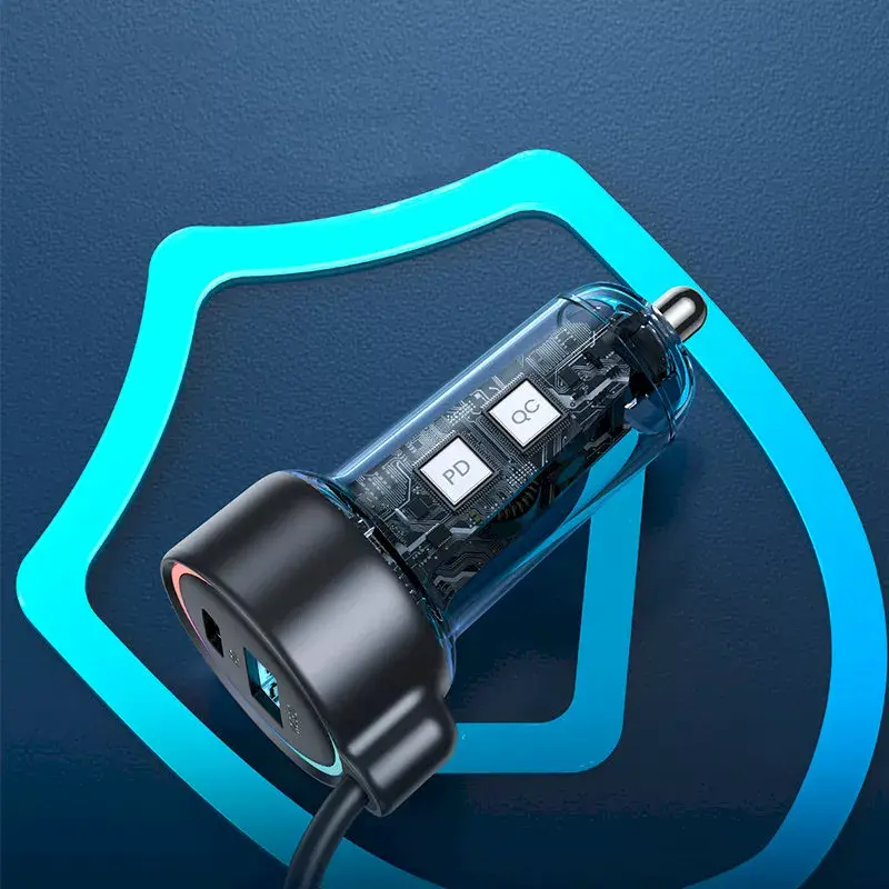 Ładowarka samochodowa Joyroom JR-CL07 3-w-1 60W z wbudowanym kablem USB-C 1,6 m, czarna