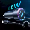 Ładowarka samochodowa Joyroom JR-CL07 3-w-1 60W z wbudowanym kablem USB-C 1,6 m, czarna