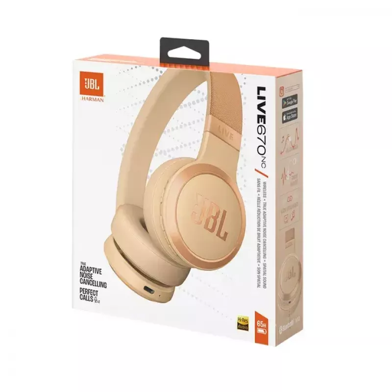 JBL Live 670NC Zestaw słuchawkowy Bezprzewodowy Head-band Rozmowy/Muzyka Bluetooth Piaskowy