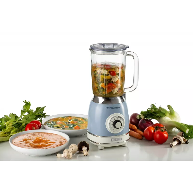 Ariete 583, Blender Vintage z 1,5-litrowym szklanym dzbanem, 4 ostrzami ze stali nierdzewnej, 4 prędkościami + funkcja pulsacyjna, 1000 W, niebieski