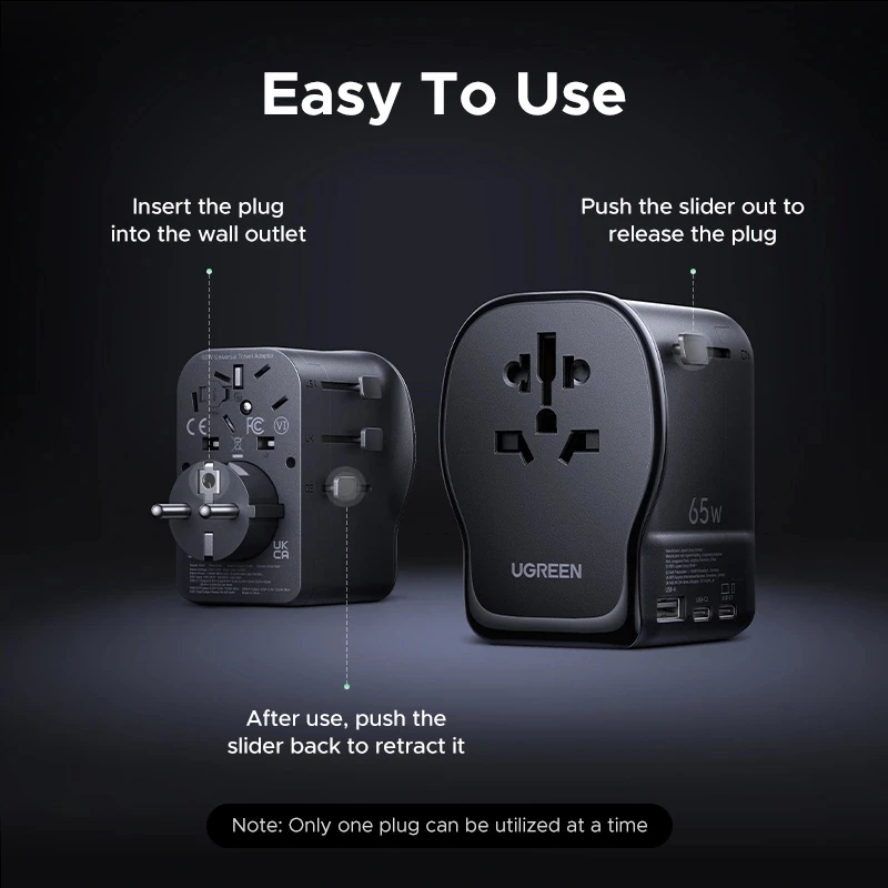 Ładowarka sieciowa do urządzeń mobilnych UGREEN 55001 — 2× USB-C, 100–240 V, szybkie ładowanie, czarno-szara